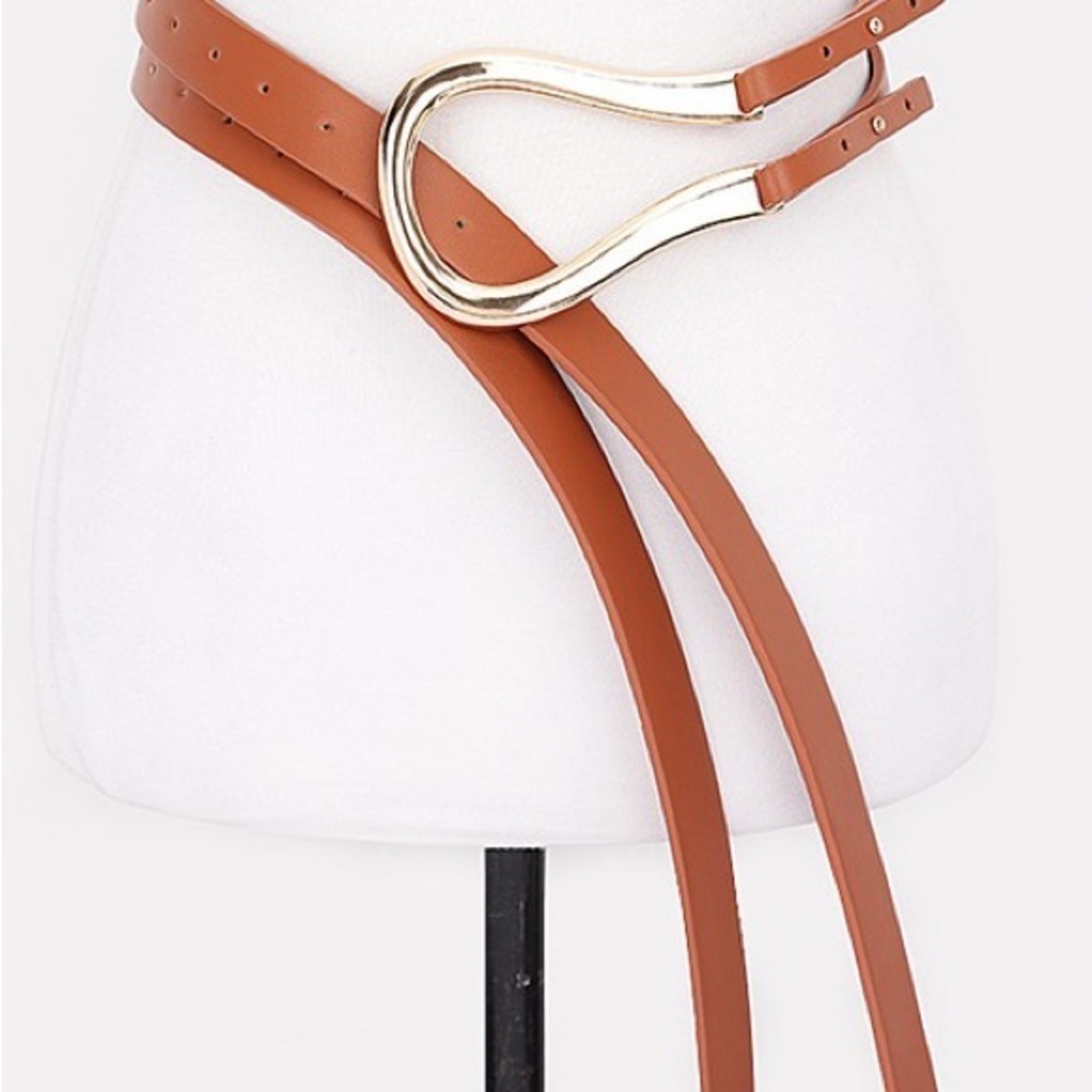 Brown/Gold Double Loop Camel Belt - Picture 2 of 4